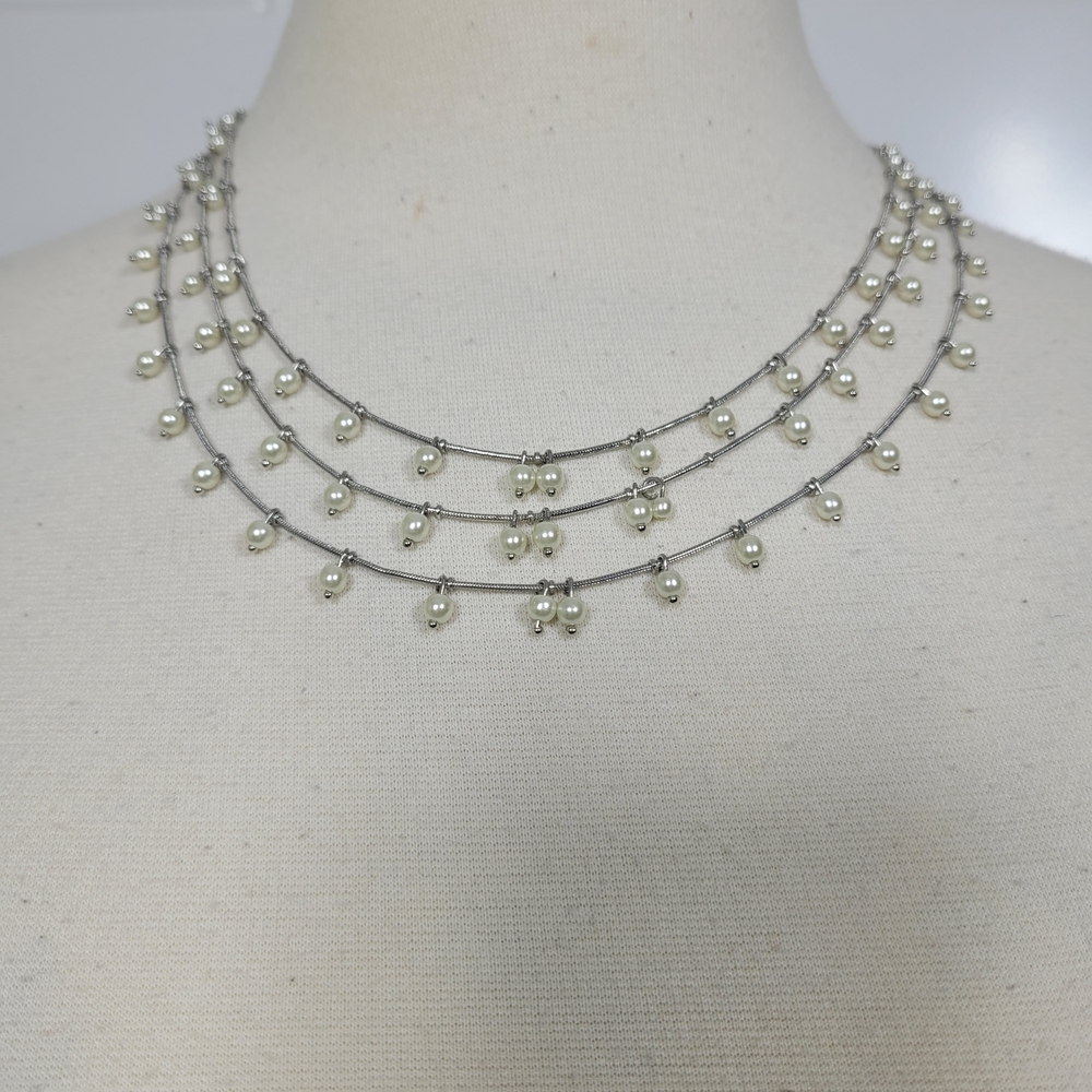 ✨ Anne Klein Silver Tone Faux Pearl Multilayer Necklace & Bracelet Set ✨